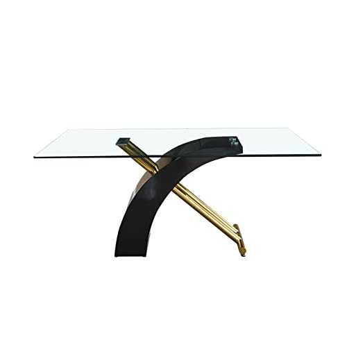 Wonzonesz Office Desks Rectangular Glass Top Dining Table, Rectangular Room Table for Home (Color : Black)