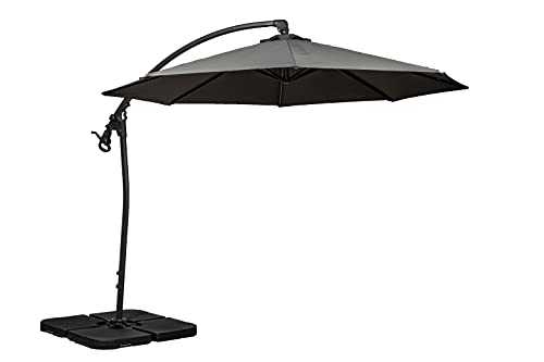 Roseland Furniture 3m Deluxe Grey Garden Cantilever Banana Parasol, Canopies & Shade with Crank Handle and Tilt | Large Round Adjustable 360 Overhanging Outdoor Umbrella Canopy for Patio Tables (Grey)