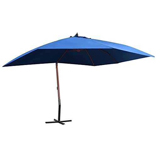 Blue Fabric (100% polyester), laminated bamboo, firwood Home Garden Outdoor LivingHanging Parasol with Wooden Pole 400x300 cm Blue