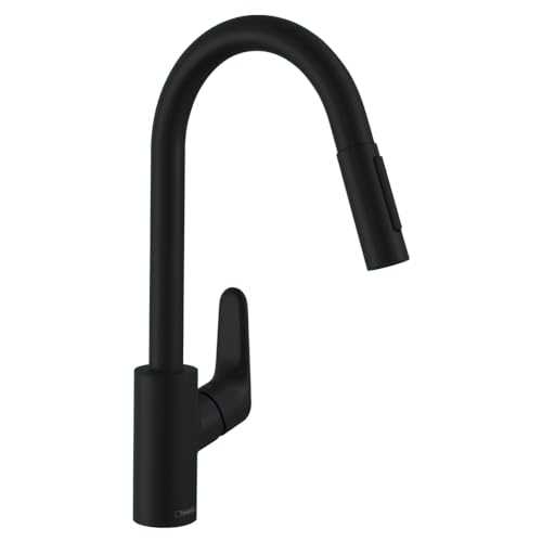 Hansgrohe Focus M41 Single Lever Kitchen Mixer 240 With Pull-Out Spray, 2 Spray Modes, Matt Black, 31815670
