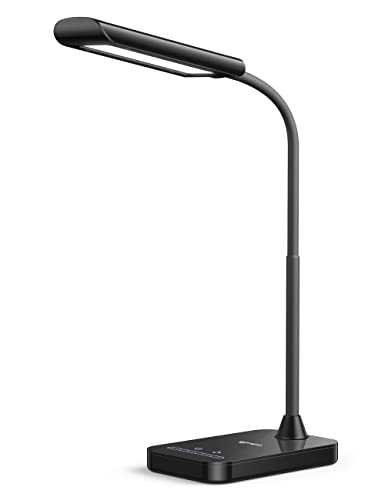 LED Desk Lamp, SYMPA Bedside Reading Lamps 5 Light Modes x 7 Brightness Levels, Desk Lamps with USB Charging Port, Memory Function, Desk Lamp Adjustable Gooseneck for Bedroom, Bedside Table & Study 7W