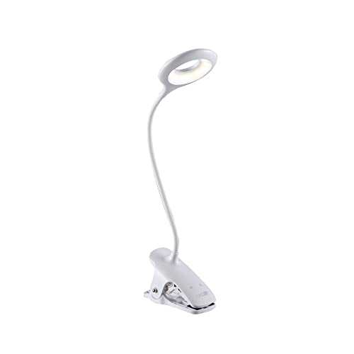 TEKLED® LED Desk Lamp with Clip | 3-Level Dimmable Flexible Gooseneck | Capacitive Touch Switch + Rechargeable Lithium Battery | Eye Protection Bedside Reading Office Work Students | 3W 28 LED 280LM