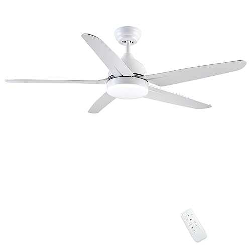 CJOY Ceiling Fan with Lighting and Remote Control Quiet, Lamp with Fan Flat White 51 Inches AC 5 Blades Ceiling Fan with Lights Led 24W for Bedroom Living Room