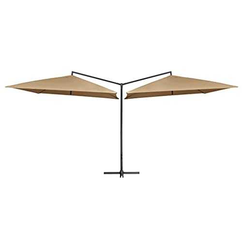 Taupe Fabric (100% polyester) with a PA coating, powder-coated steel Home Garden Outdoor LivingDouble Parasol with Steel Pole 250x250 cm Taupe