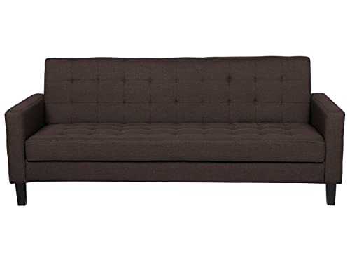 Modern 3 Seater Sofa Bed Tufted Fabric Upholstery Track Arms Brown Vehkoo