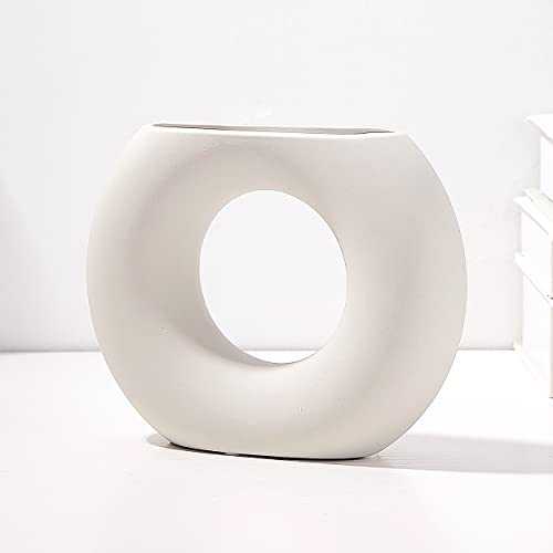 INGLENIX White Ceramic Vases Nordic Minimalism Style Decoration for Centerpieces, Kitchen, Office or Living Room, White Modern Geometric Decorative Vases for Home Decor (INS-B)