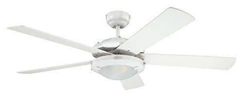 Westinghouse Ceiling Fans 78017 Comet One-Light 132 cm Five Indoor Ceiling Fan, Frosted Glass, White Finish with Reversible White/Beech Blades