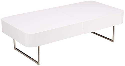 Amazon Brand - Rivet Rectangular Coffee Table with Hidden Storage, 120 x 79 x 53cm, High Gloss White/Stainless Steel