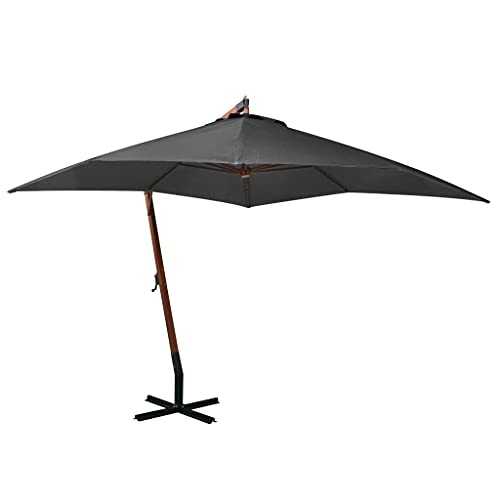 Anthracite Pole Solid fir wood, bamboo Home Garden Outdoor LivingHanging Parasol with Pole Anthracite 3x3 m Solid Fir Wood