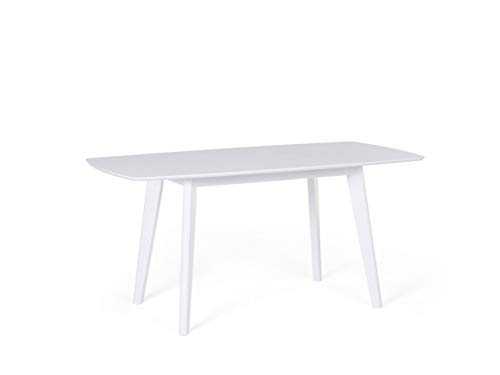 Beliani Scandinavian Dining Table 120/160 x 80 cm White Rectangular Extending Solid Wood Sanford