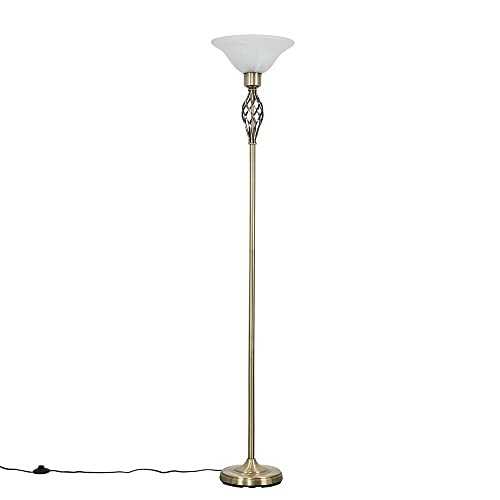 Traditional Style Antique Brass Barley Twist Floor Lamp with a Frosted Alabaster Shade