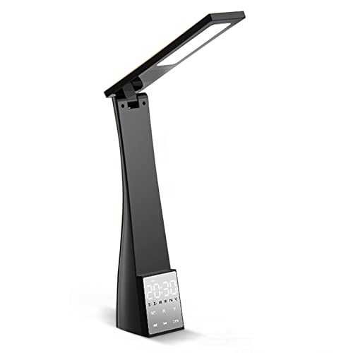 HappyF Led Alarm Clock Desk Lamp,Bluetooth Speaker Eye Protection Desk Lamp,4-level Dimming Foldable Desk Lamp,Usb Rechargeable,Support Tf Card,Modern Lamp Suitable for Reading Desktop