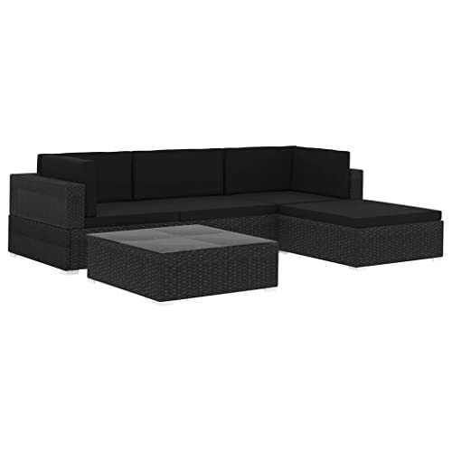 vidaXL 5X Garden Lounge Set with Cushions Outdoor Living Space Patio Deck Terrace Backyard Sofa Home Furniture Sets Poly Rattan Black