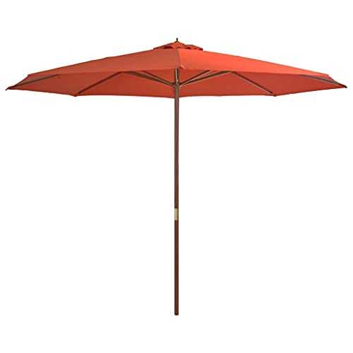 Cover Terracotta Frame Laminated bamboo and hardwood Home Garden Outdoor LivingOutdoor Parasol with Wooden Pole 350 cm Terracotta