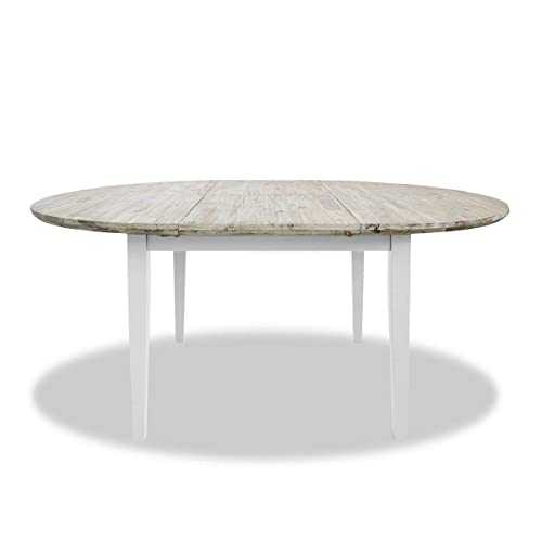 Florence large round/oval extended table. White kitchen table with center extension (115-160cm) Quality kitchen dining table with thick acacia top.