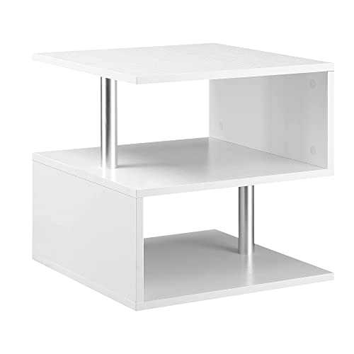 HOMCOM Wooden S Shape Cube Coffee Console Table 2 Tier Storage Shelves Organizer Office Bookcase Living Room End Desk Stand Display (White)