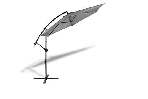 909 Outdoor Gray Parasol, with Protective Cover, Outdoor Parasol Hanging Umbrella, Sunshade Umbrella Windproof, Polyester Beach parasol UV protection Ø 3 x 2,5M