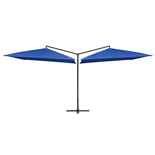 Azure blue Fabric (100% polyester) with a PA coating, powder-coated steel Home Garden Outdoor LivingDouble Parasol with Steel Pole 250x250 cm Azure Blue
