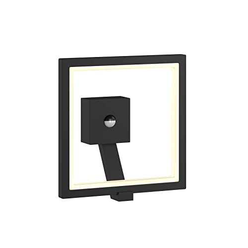 Outdoor Wall Light 'Square' with Motion Detector (Modern) in Black Made of Aluminium (1 Light Source,) from Lucande | Wall lamp for Exterior/Interior Walls, House, Terrace & Balcony