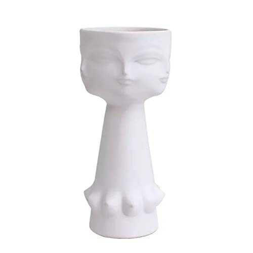 Ardax White Decorative Face Vase Bowl ,11 Inch Ceramic Flower Pot ,Home Decor Vase for Living Room