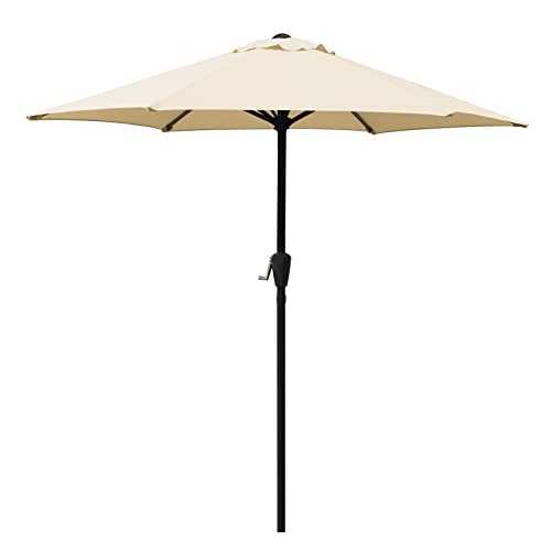 CAMORSA 2.7M Garden Parasol, Patio Parasol Umbrella with 8 Sturdy Ribs, Outdoor Sun Shade Canopy with Crank and Tilt Mechanism UV Protection for Clearance, Lawn, Deck, Patio and Balcony, Beige