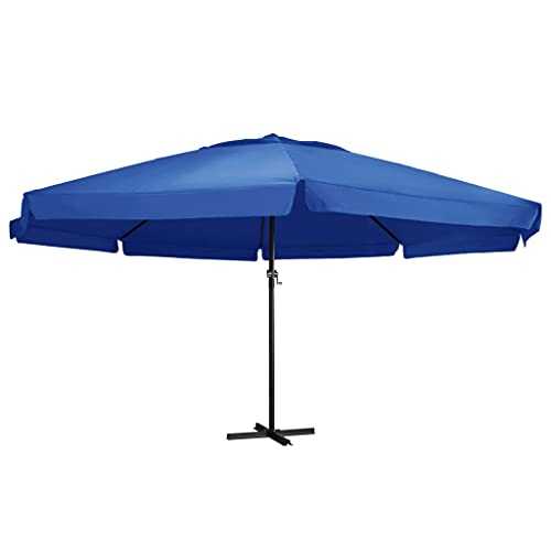 Azure blue Fabric (100% polyester) with PA coating, aluminium, steel Home Garden Outdoor Living47377 Outdoor Parasol with Aluminium Pole 600 cm Azure Blue