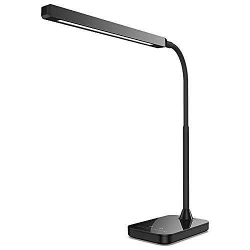 LED Desk Lamp Black Adjustable 5 Colour Modes x 7 Brightness Levels Dimmer Touch Control with Memory Function, Flexible Gooseneck Desk Lamps for Study, Office & Home, Small Desk Lamp, Reading Lamp 10W