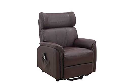Angel Mobility Winged Electric Power Riser and Recliner Bonded Leather Armchair Lift Mobility Chair Twin Dual Motor (Brown)
