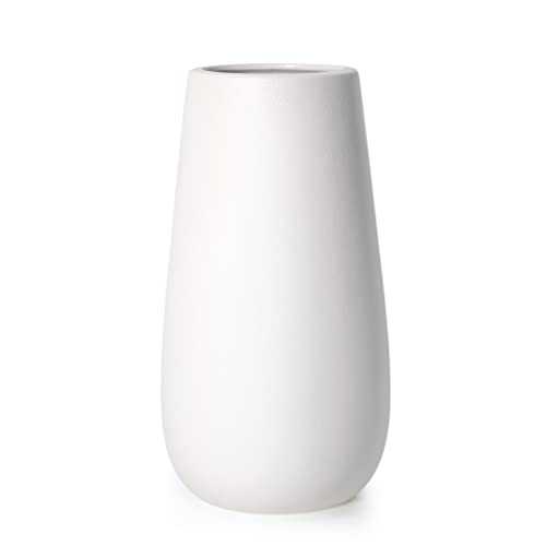 D'vine Dev 10 Inch Modern White Ceramic Vase, Oval-Shaped, Grainy Texture Flower Vase with Design Box Packaged, VS-OV-SW