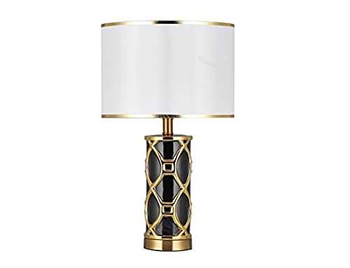 JZRHMJHW Ceramic Farmhouse Table Lamp.Modern Contemporary Luxury Style Table Lamp.LED Fabric Bedside Table Lamp.Light luxury iron art living room bedroom study cafe restaurant table lamp (black)