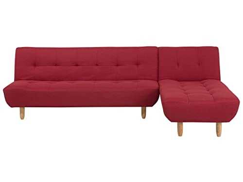 Left Hand Modular Corner Sofa Bed 3 Seater Chaise Longue Reclining Red Alsten