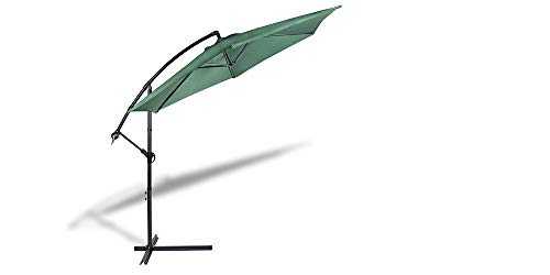 909 OUTDOOR 3M Cantilever Parasol with Crank Handle & Tilt Function, Garden Parasol Hanging Umbrella, Polyeste & Steel (Dark green)