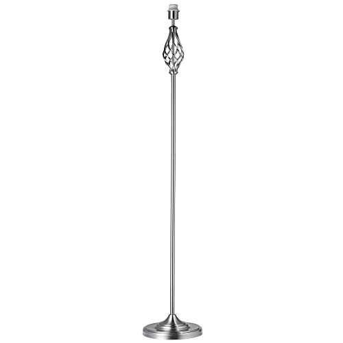 Happy Homewares Traditional and Classic Brushed Satin Nickel Floor Lamp Base with Switch and Ornate Twist Metal Stem Design | 1 x E27 60w Maximum | 140cm Height