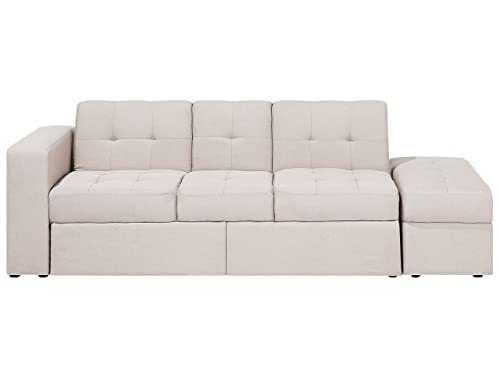 Modern 3 Seater Sofa Bed With Storage Sectional Ottoman Tufted Fabric Beige Falster