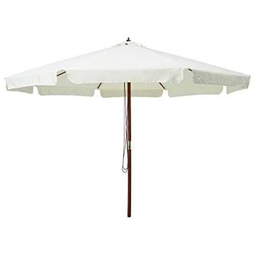 Sand white Fabric + laminated bamboo and hardwood Home Garden Outdoor LivingOutdoor Parasol with Wooden Pole 330 cm Sand White