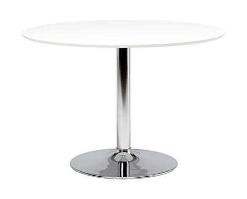 Ibiza 110cm Large Round Dining Table, Designer White Top Metal Chrome Base