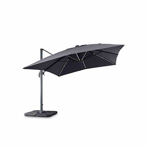 Alice's Garden Premium quality 3 x 4 m cantilever rectangular solar LED parasol - Grey Luce - Cantilever tilting parasol, folding and with 360° swivel, 49 LED, solar charger, cover included