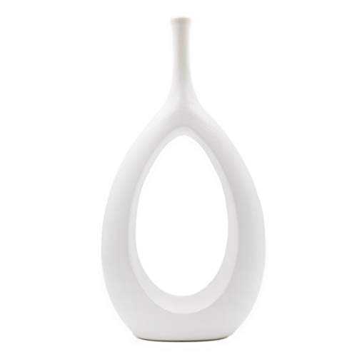 White Ceramic Vase for Flowers Decor Centrepieces|12 Inch|Modern/Geometric Vase for Living Room/Bedroom/Dining Table