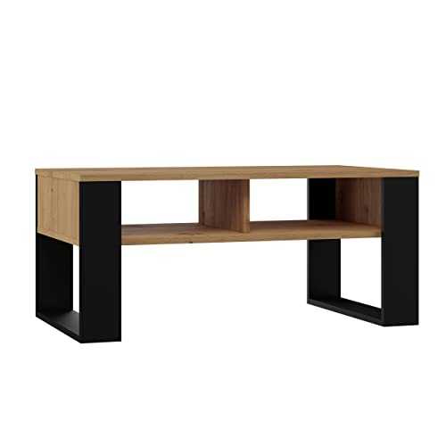 CDF Modern Coffee Table 2P | Colour: Oak Artisan Black | Modern Table for a Living Room, Room, Office | Shape: Square Rectangle | Shelf for Small Items, Newspapers, Magazines or Books
