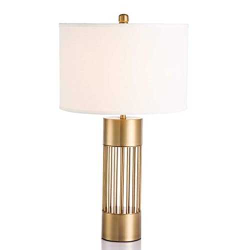 Table Lamps,Brass Color Hollowed Out Lamp Body Modern Lamp Bedroom Livingroom Beside Table Lamp,26" Desk Lamp with White Fabric Shade/Dimmer Switch