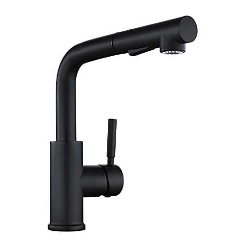 Kitchen Taps with Pull Out Spray, Matte Black Kitchen Taps with Pull Out Hose Single Lever Low Profile Black Kitchen Mixer Tap Modern RV Taps for Kitchen Sink with Pull Down Sprayer Dual Functions