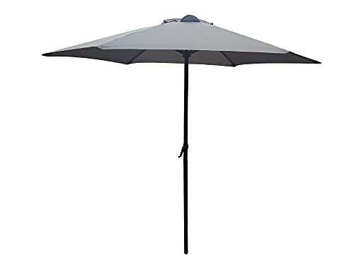2.7m Wind Up Parasol – Tilt and Crank Mechanism - Polyester Canopy – Stylish Garden Umbrella in Green, Blue, Terracotta, Grey or Beige. (Grey)
