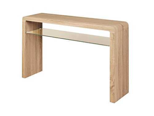 Malmo Large Oak Console Table with Shelf - Large Oak Hall Table - Finish : Light Oak Veneer - Tempered Glass - Hallway - Dining Room - Living Room - Bedroom Furniture