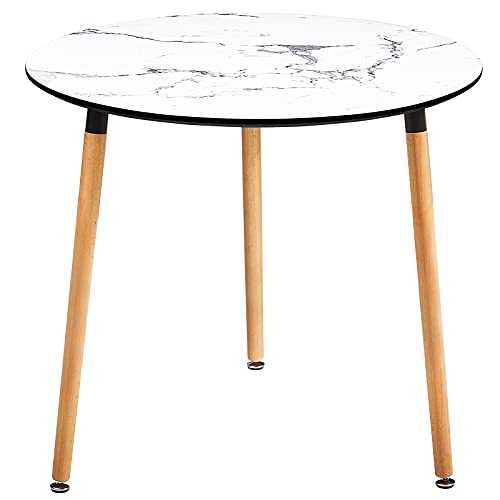 GreenForest Dining Table for 2-4 Person Round Dinner Table with Faux Marble Top for Kitchen Room, 32 inch Leisure Coffee Table for Living Room Accent Table