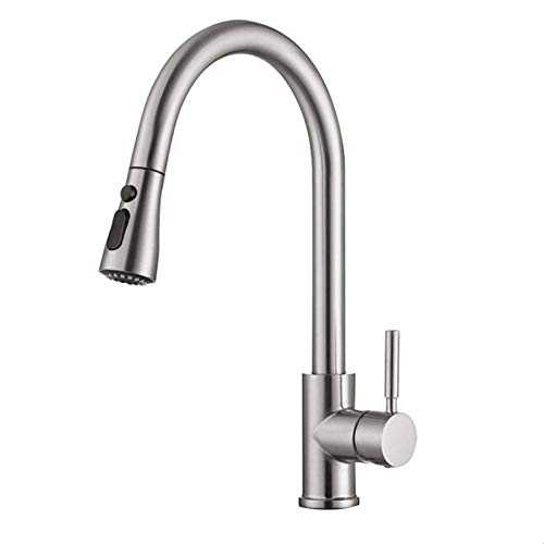 OWill Kitchen Mixer Tap with Pull Out Sprayer 360°Swivel, Modern Single Handle Kitchen Sink Faucet with Pull Out Spray Head,Brushed Nickel