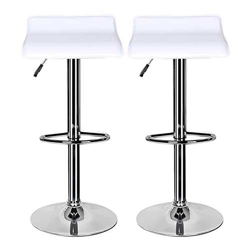 Bar Stools Set of 2,White Bar Stool for Kitchens with Chrome Footrest and Base Swivel Gas Lift Leather Breakfast Bar Stool for Diningroom/Counter/Kitchen Home Furniture