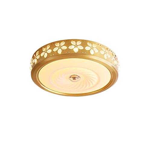 YANQING Durable LED Full Copper Border Acrylic Disc-shaped Gold Side Hollow Print Living Room Dining Room Bedroom Ceiling Lamp Light Tricolor Illuminate Life