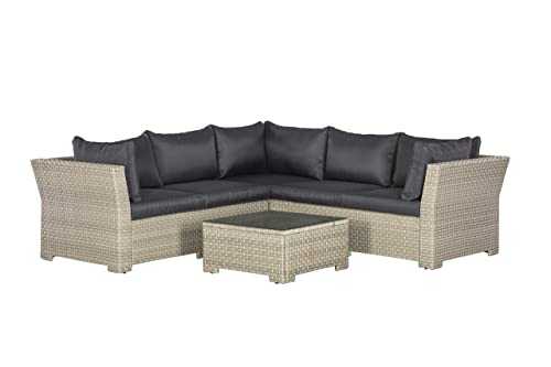Backyard Furniture Chesterton Luxury 5 Seater Deepseating Rattan Garden Lounge Set with Cushions, Grey, 230 x 146 x 67 cm *UPDATED fabric*