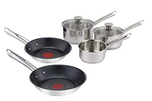 Tefal Elementary 5 Piece Set with 14 cm Milk 16/18 cm Saucepans with Lids and 20/24 cm Frying Pans, Stainless Steel, Silver