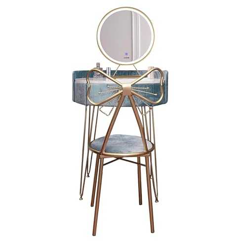CARME Pastel Paradise Velvet Dressing Table Stool Set with LED Touch Sensor Mirror in Storm Grey